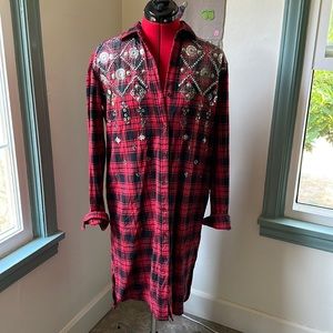 Missguided MM Vintage Red Plaid Embellished Dress